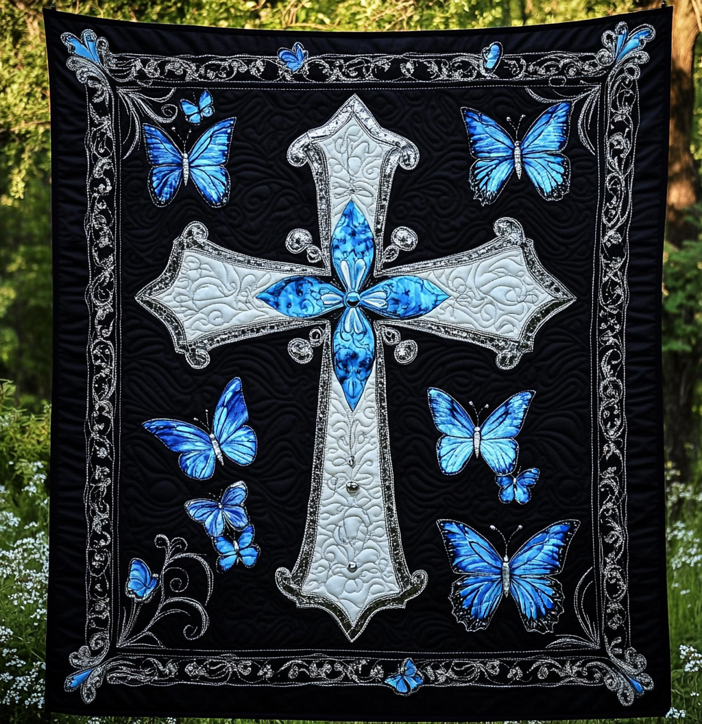 Butterfly Christian Cross DAI190225008 Quilt Blanket