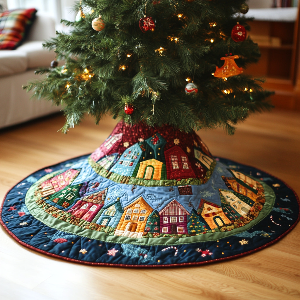 Christmas Houses TAI040924308 Quilted Tree Skirt