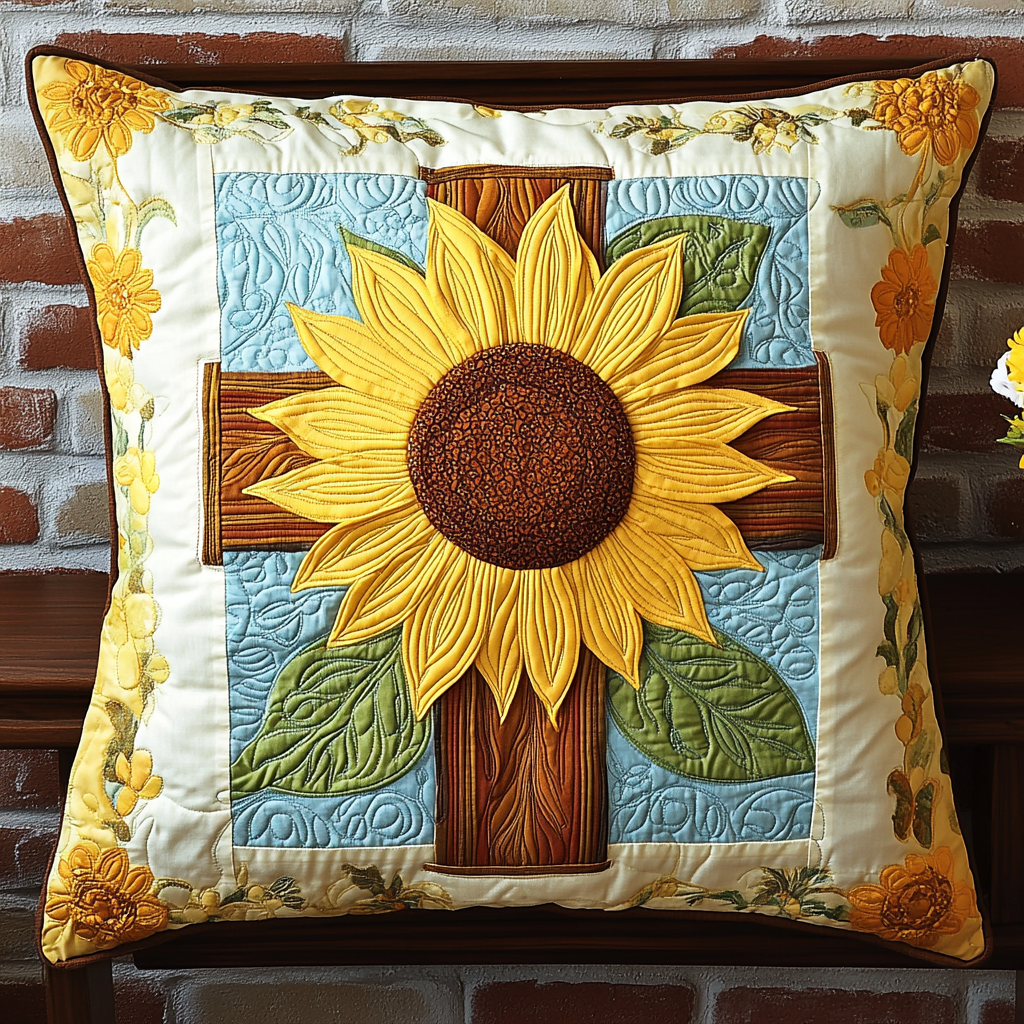 Sunflower Christian Cross DAI101224105 Quilted Pillow Case