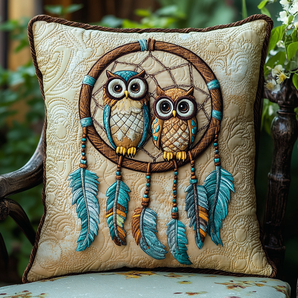 Owl Dreamcatcher DAI241224140 Quilted Pillow Case