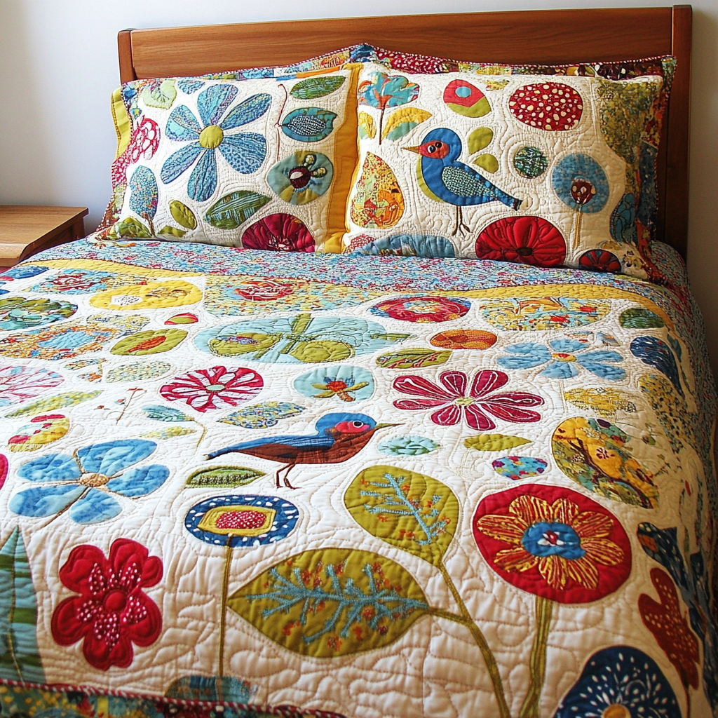 Birds In Flower Garden TAI251124033 Quilt Bedding Set