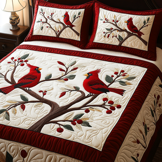 Christmas Cardinal TAI101224450 Quilt Bedding Set