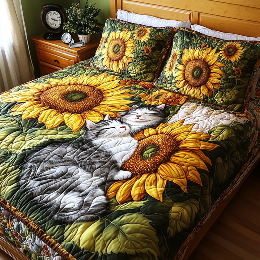 Cats In Sunflower Garden TAI111124080 Quilt Bedding Set