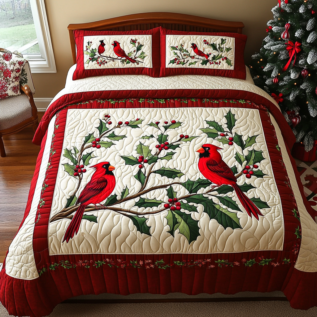 Christmas Cardinal TAI021024233 Quilt Bedding Set