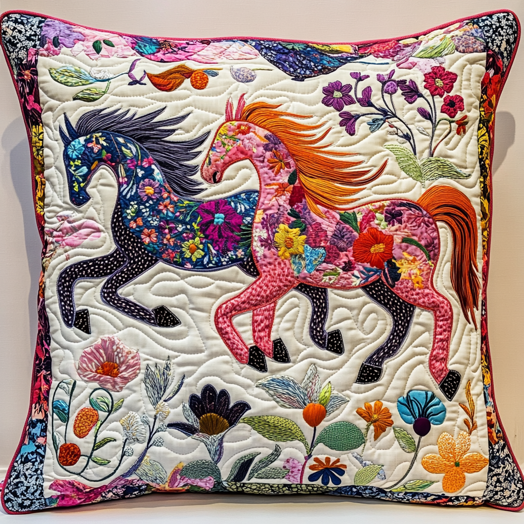 Floral Horse TAI181024488 Quilted Pillow Case