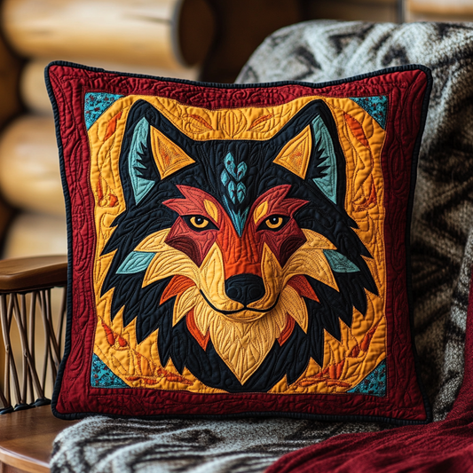 Native American Wolf DAI171224135 Quilted Pillow Case