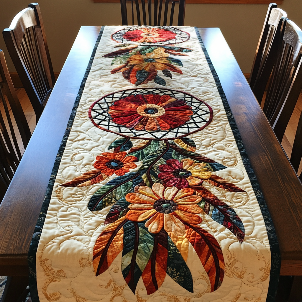 Flower Dreamcatcher DAI110225334 Quilted Table Runner