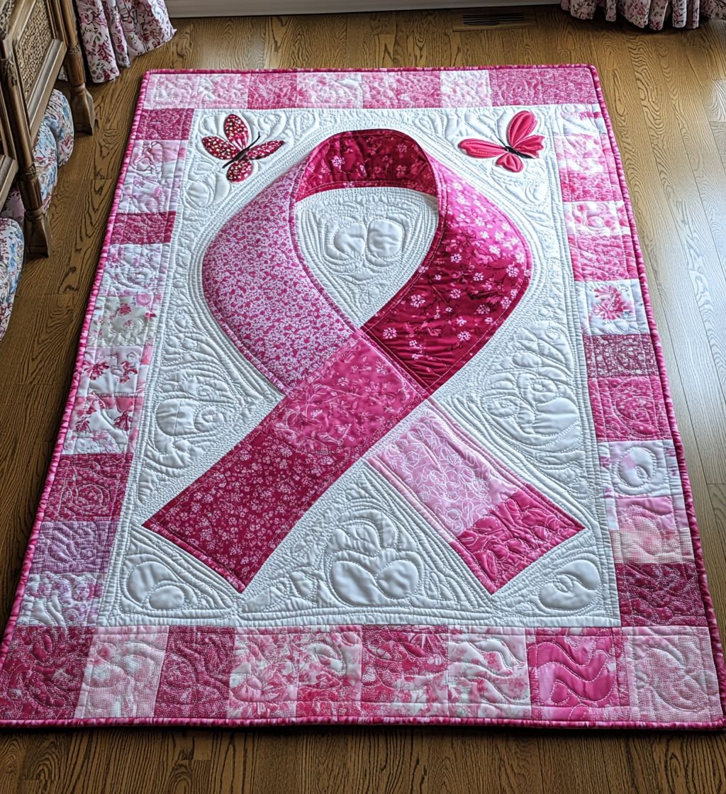 Butterfly Breast Cancer Ribbon DAI281124084 Quilt Blanket