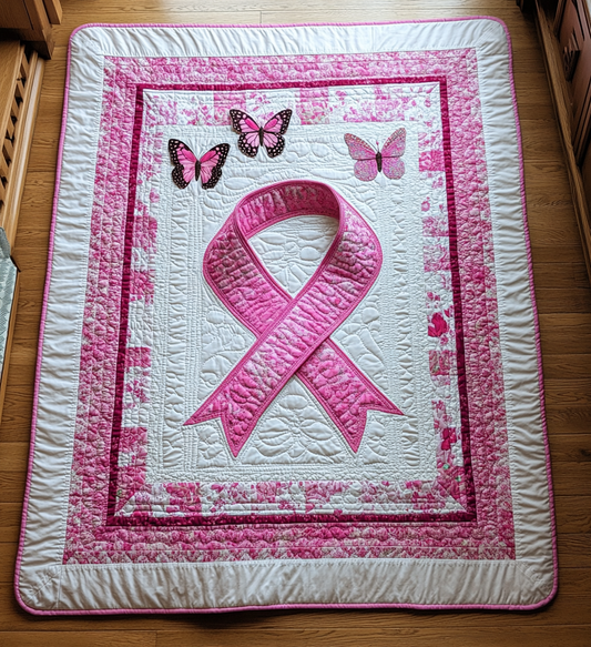 Butterfly Breast Cancer Ribbon DAI281124086 Quilt Blanket