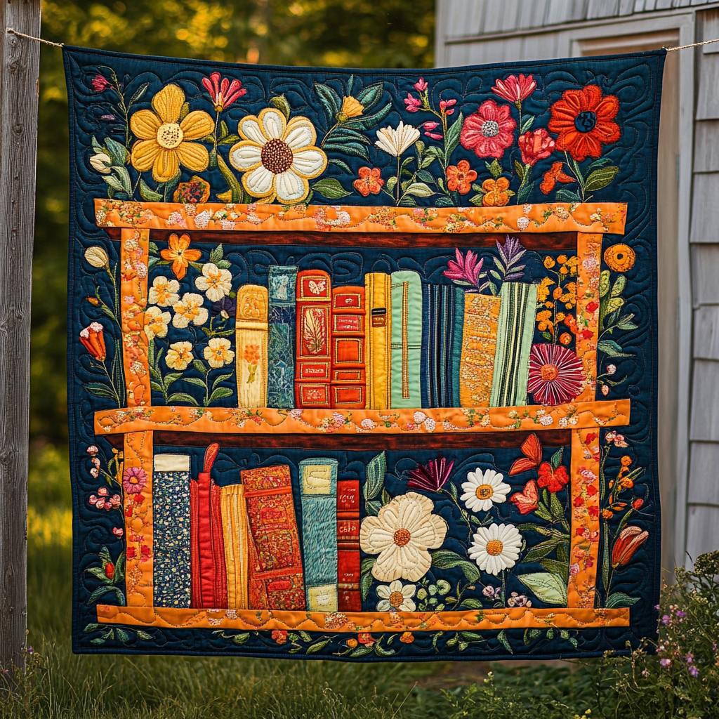 Flower Bookcase DAI090125137 Quilt Blanket