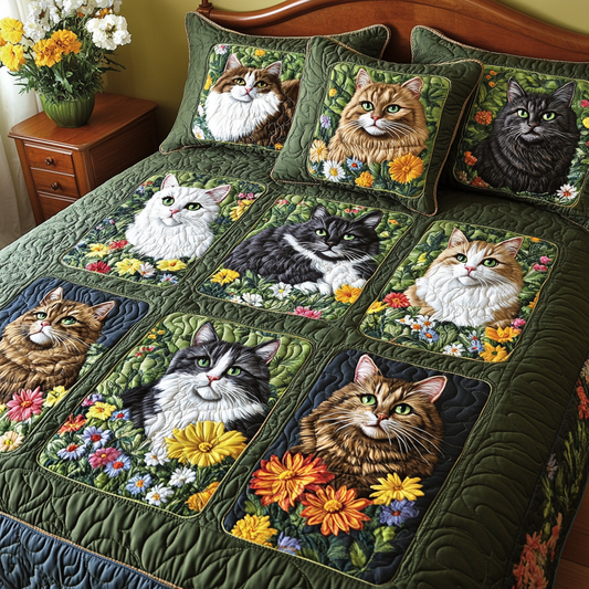 Cats In Flower Garden TAI111124043 Quilt Bedding Set