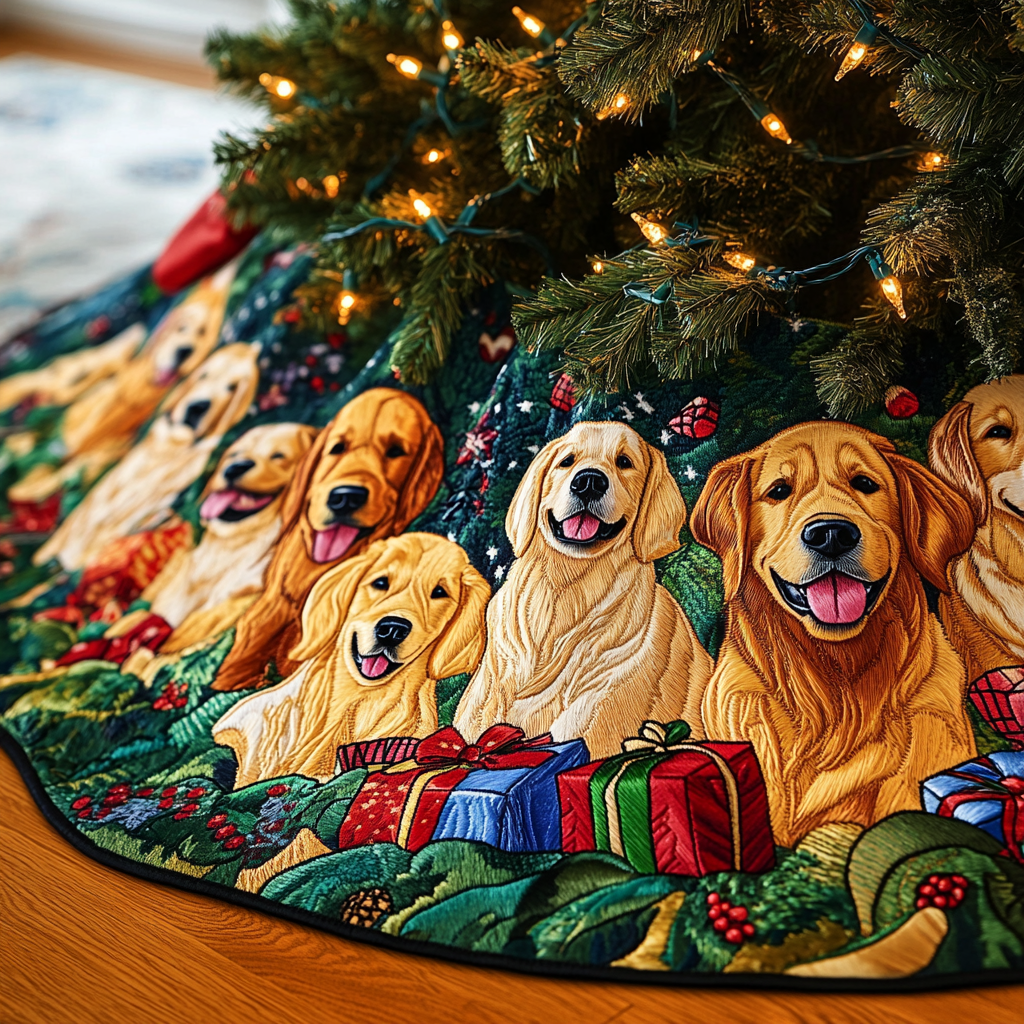 Christmas Golden Retriever TAI091024251 Quilted Tree Skirt