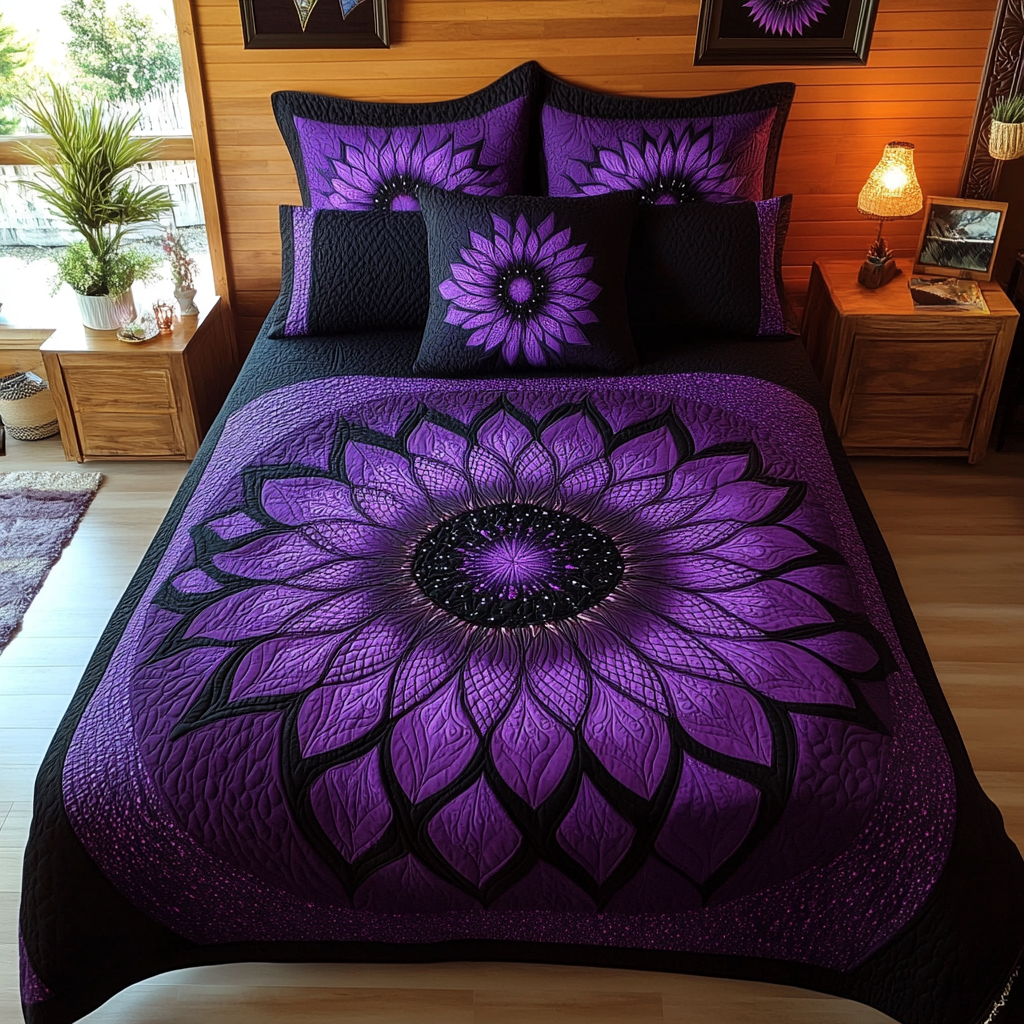 Purple Flower TAI080824100 Quilt Bedding Set