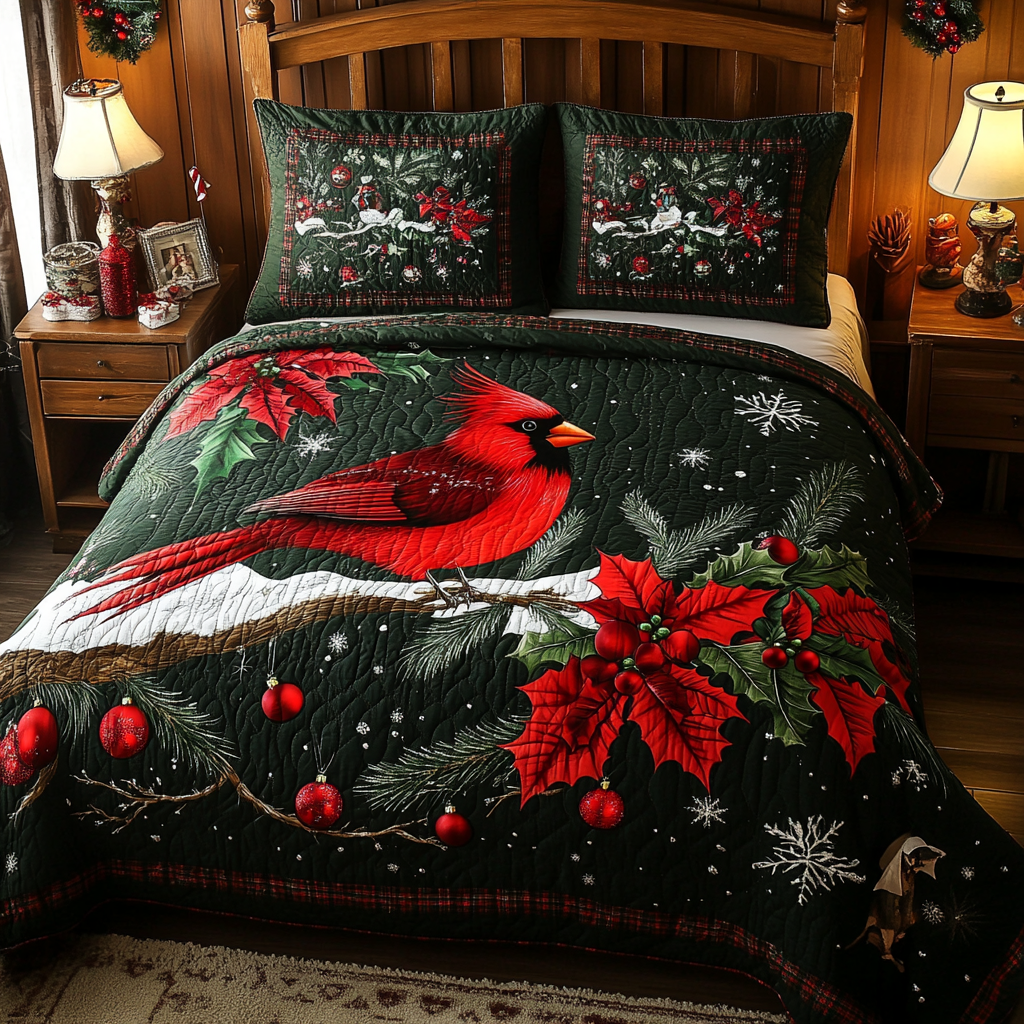 Christmas Cardinal TAI201124284 Quilt Bedding Set