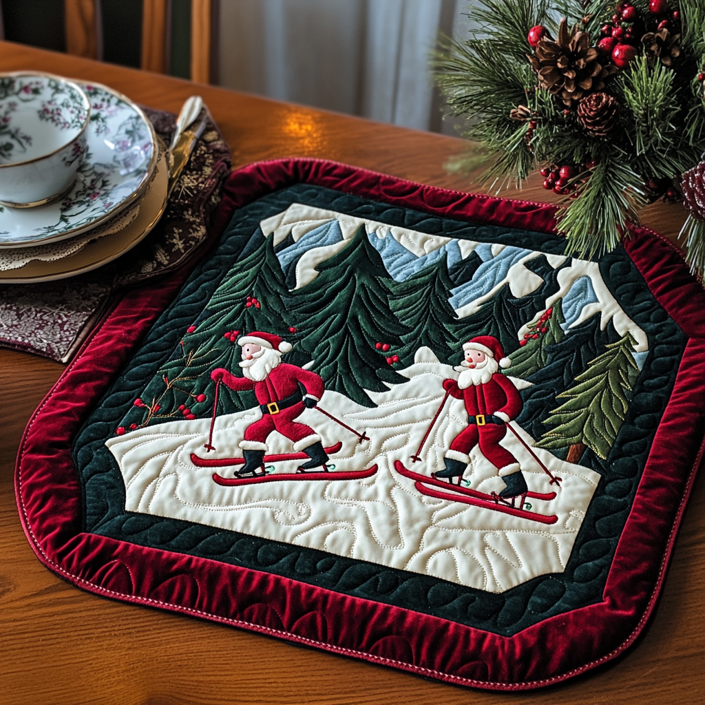 Skiing Santa DAI181124112 Quilted Placemats