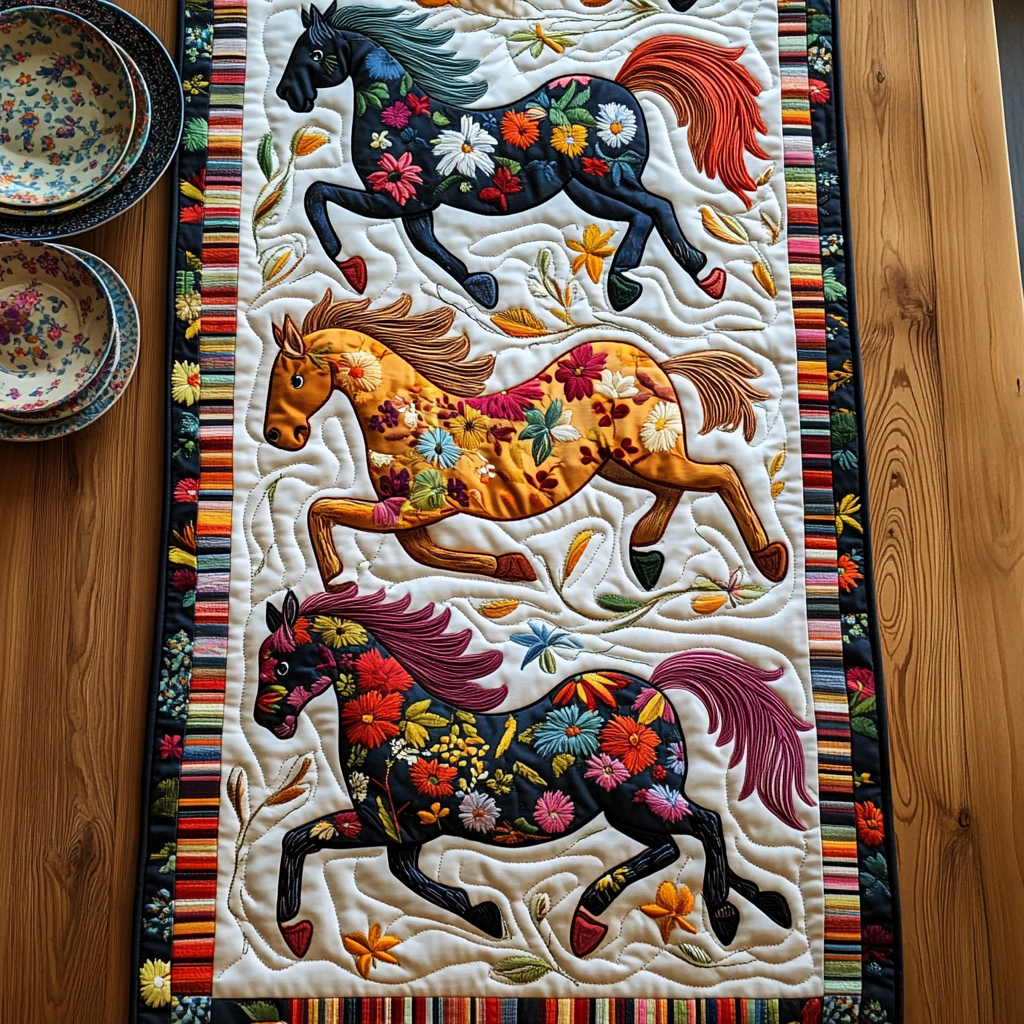 Floral Horse TAI021024205 Quilted Table Runner