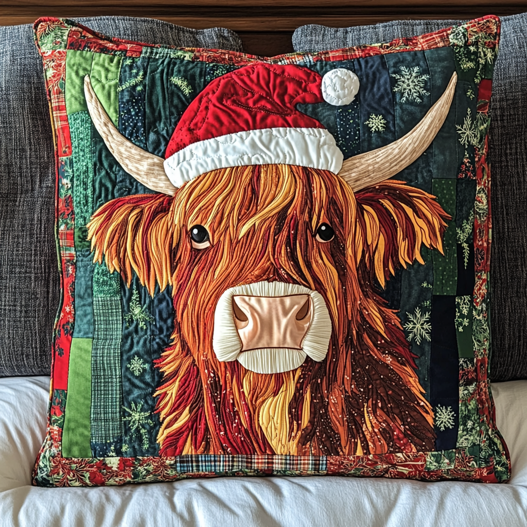 Christmas Highland Cow DAI181124096 Quilted Pillow Case