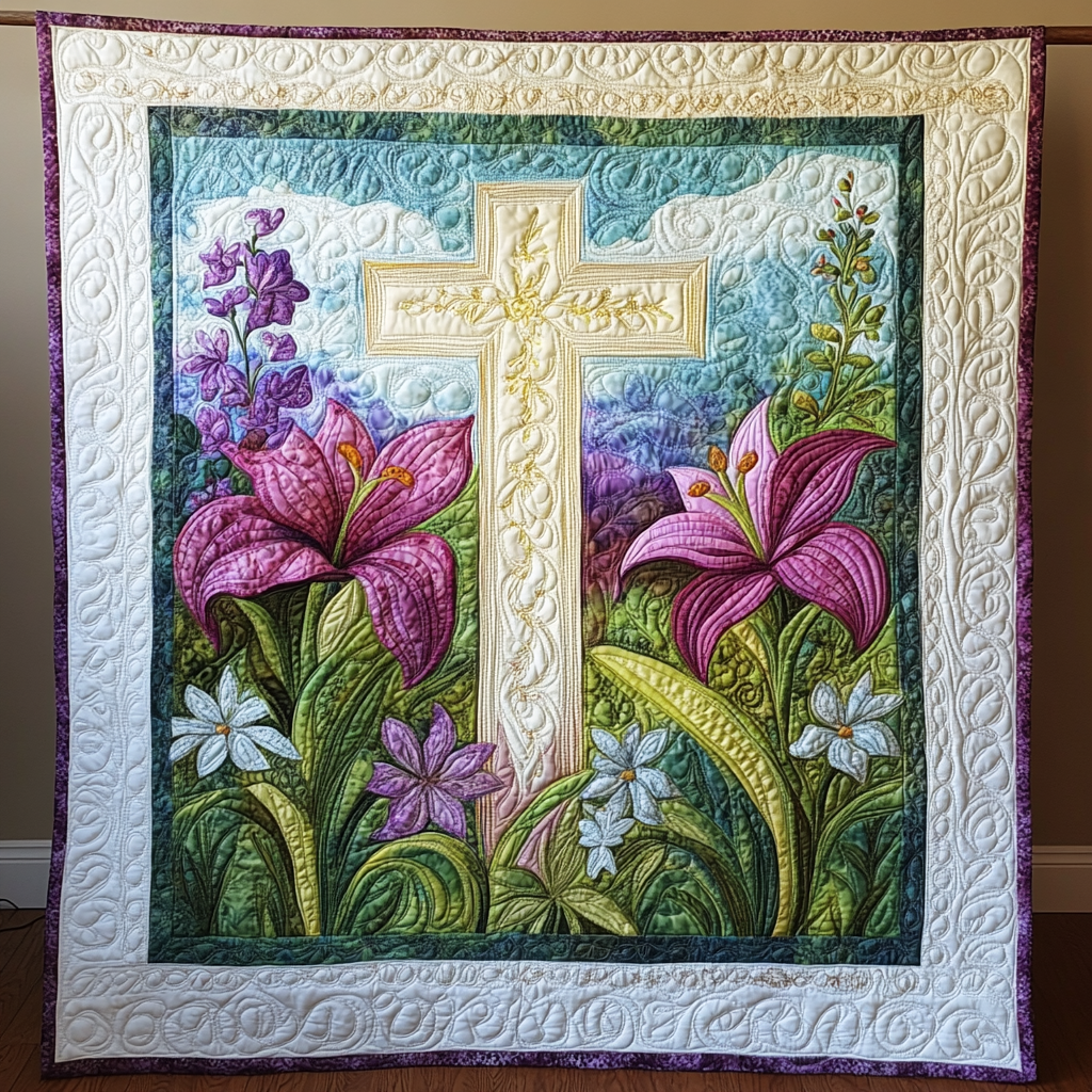 Easter Lily Cross DAI190225089 Quilt Blanket