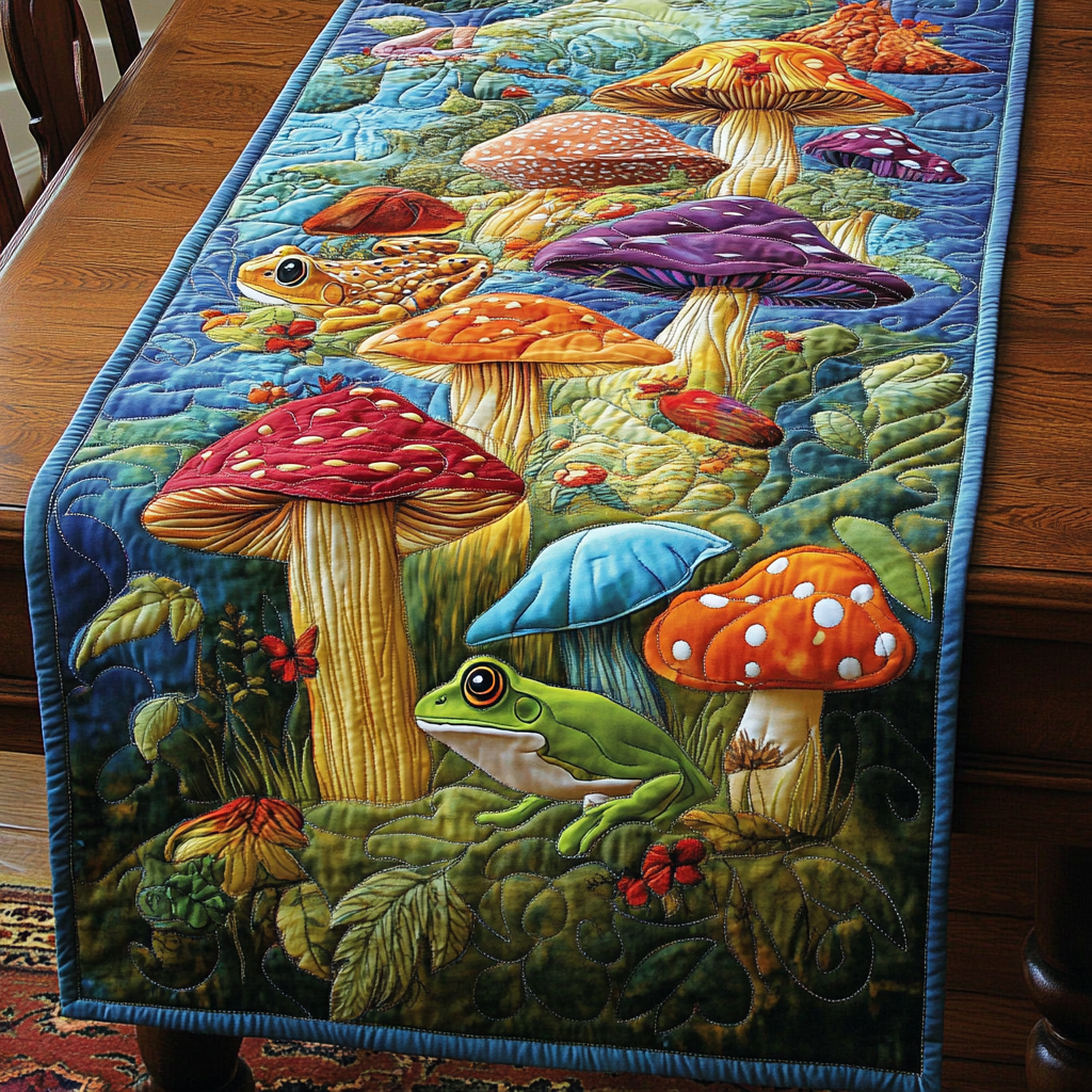 Frog And Mushroom DAI190225280 Quilted Table Runner