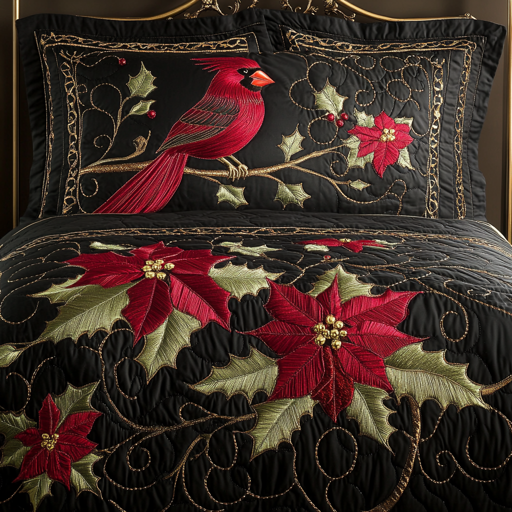 Christmas Cardinal TAI141124139 Quilt Bedding Set