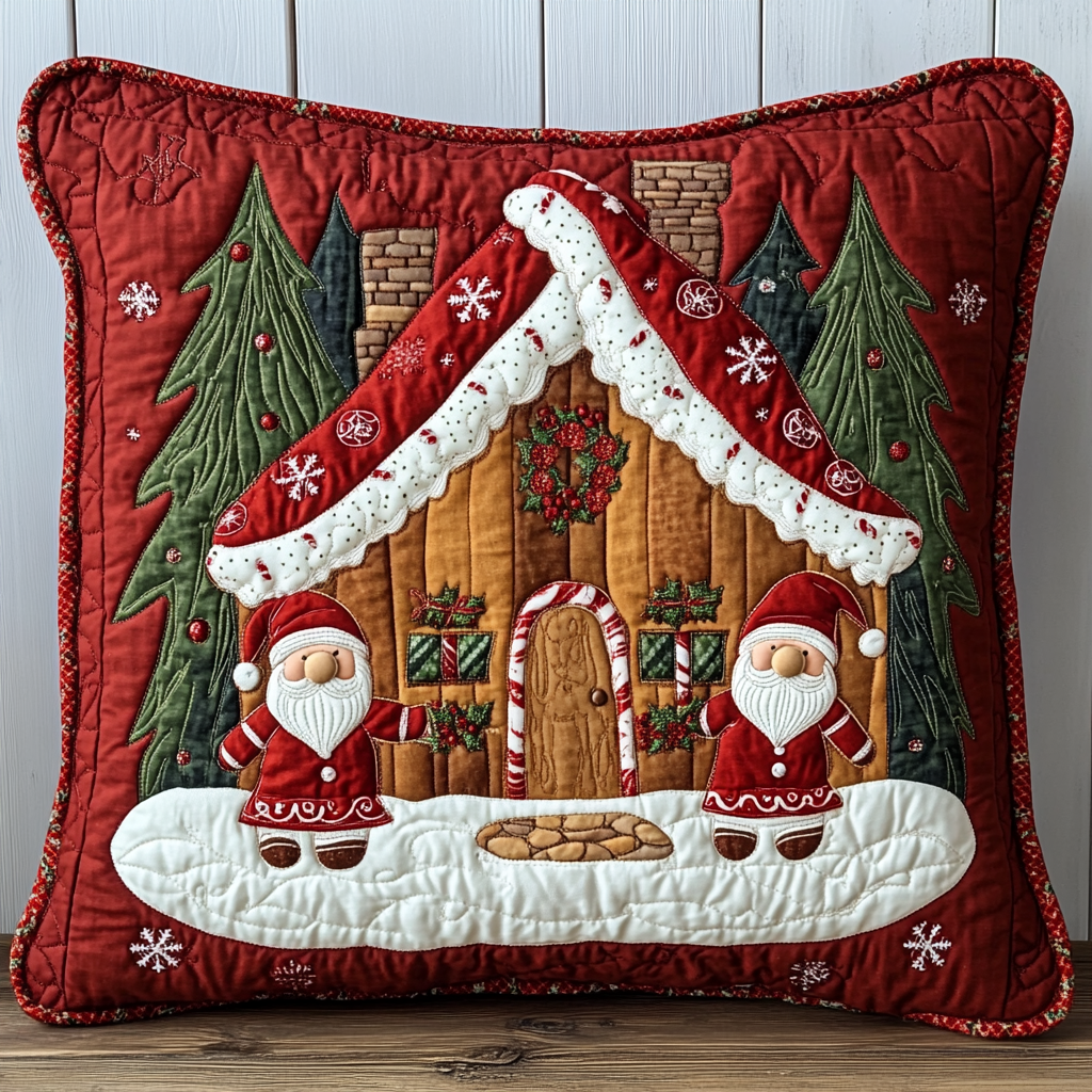 Christmas Gingerbread House And Gnomes DAI111124567 Quilted Pillow Case