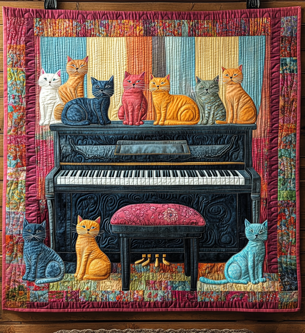 Piano Cat DAI090125222 Quilt Blanket