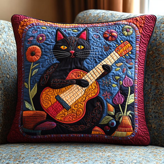 Cat Guitarist DAI241224057 Quilted Pillow Case