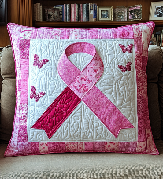 Butterfly Breast Cancer Ribbon DAI281124022 Quilted Pillow Case