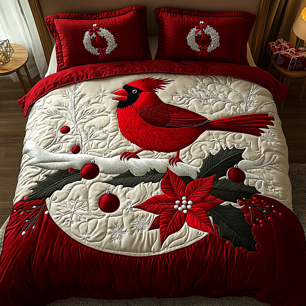 Christmas Cardinal TAI201124248 Quilt Bedding Set