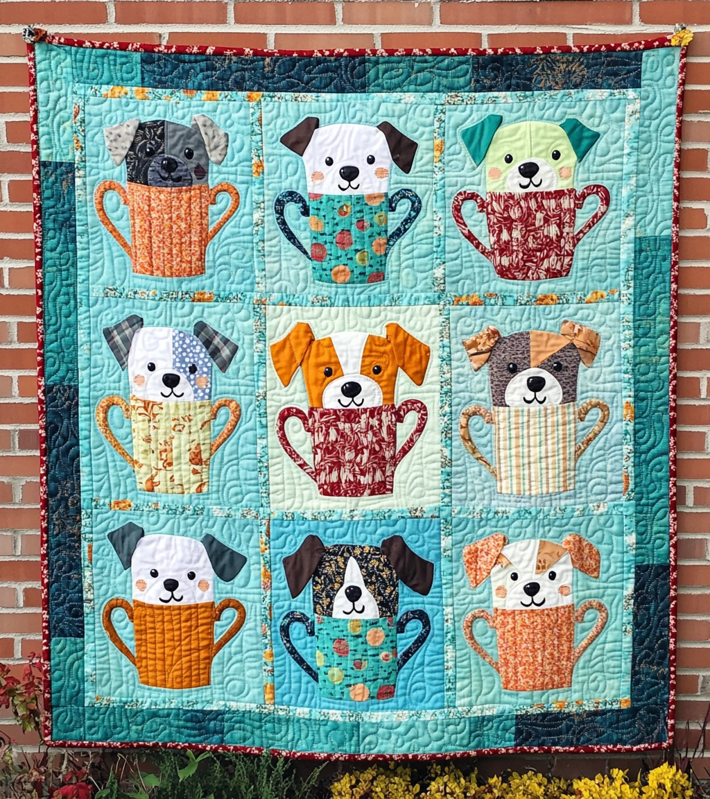 Dogs In Cups DAI090125151 Quilt Blanket