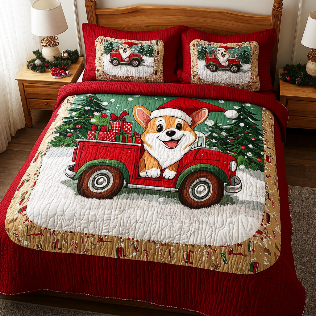 Christmas Corgi TAI111124090 Quilt Bedding Set