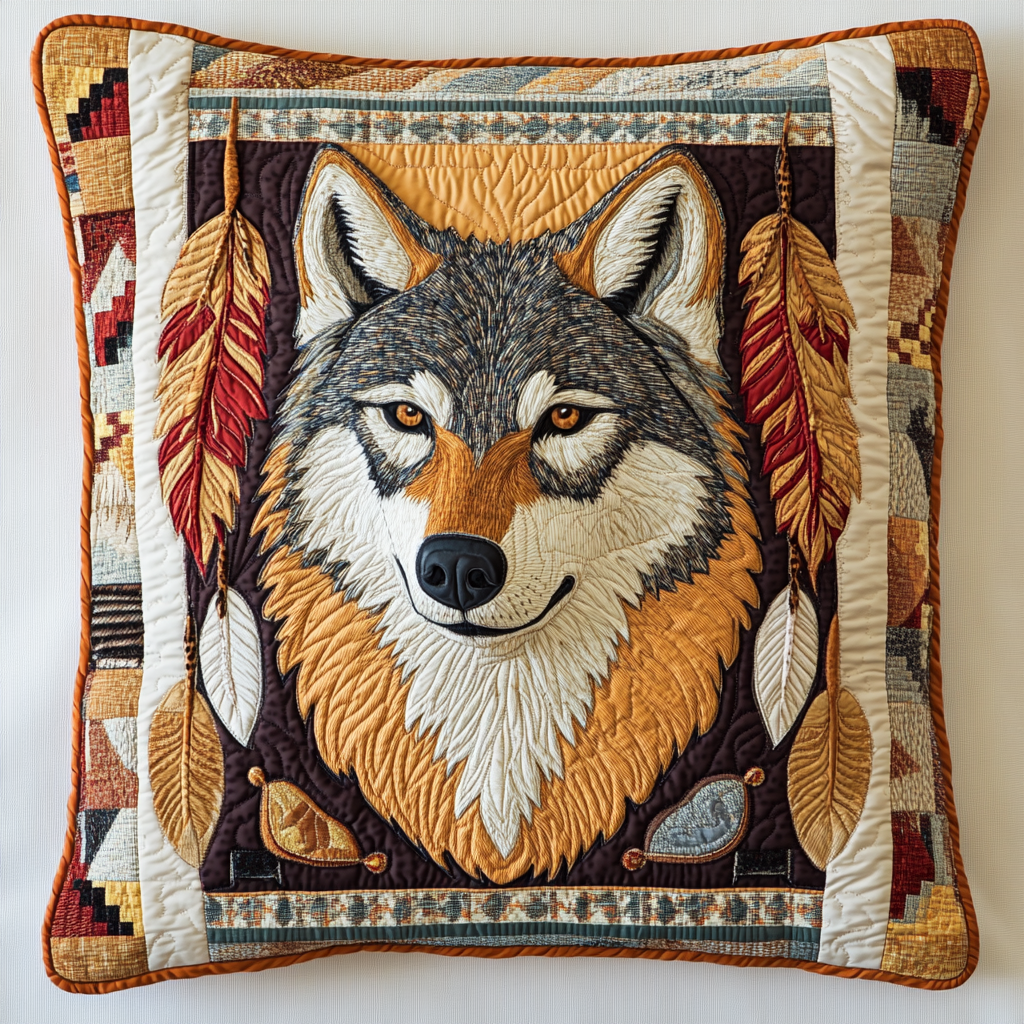 Native American Wolf DAI171224127 Quilted Pillow Case