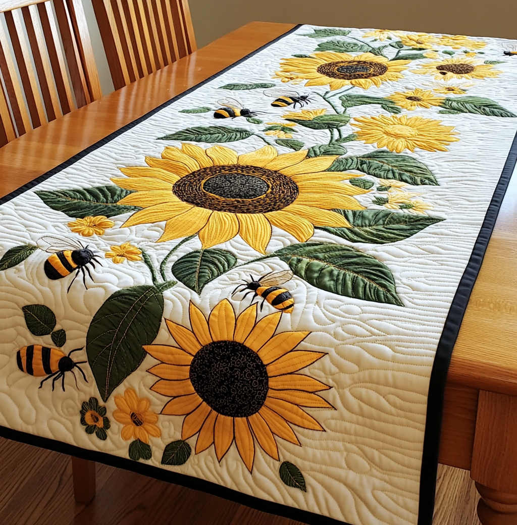 Sunflower Bee DAI190225297 Quilted Table Runner