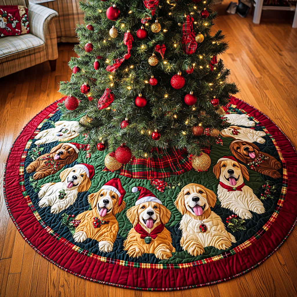 Christmas Golden Retriever TAI091024339 Quilted Tree Skirt