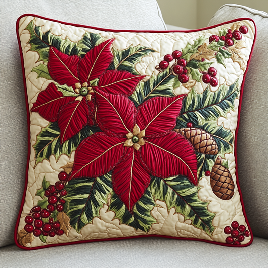 Christmas Poinsettia TAI141124424 Quilted Pillow Case