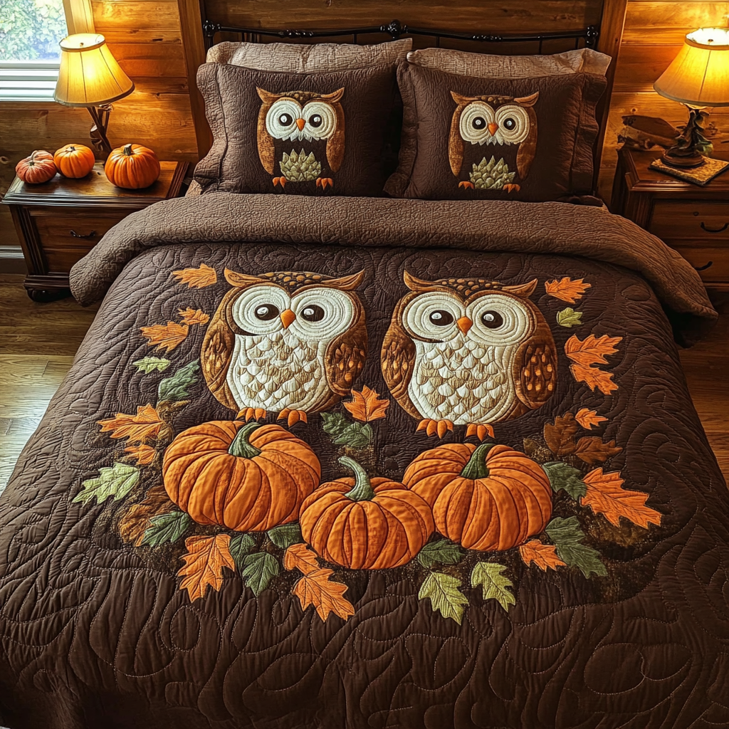 Pumpkin Owl DAI090125255 Quilt Blanket