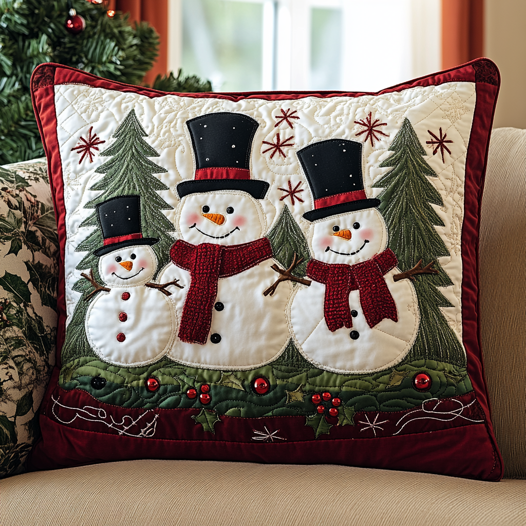 Christmas Snowman TAI141124420 Quilted Pillow Case