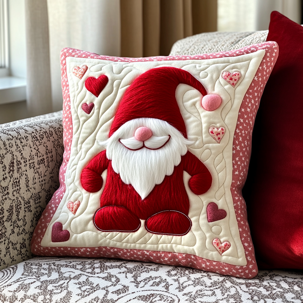 Valentine Gnome DAI241224051 Quilted Pillow Case