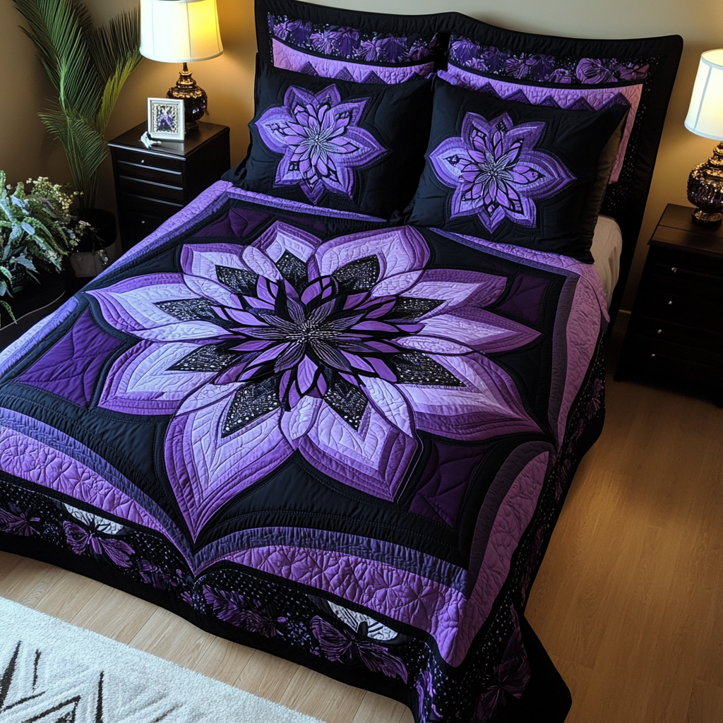 Purple Flower TAI080824099 Quilt Bedding Set