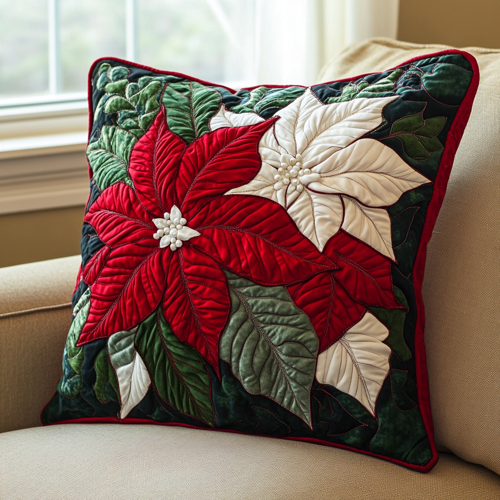 Christmas Poinsettia TAI141124460 Quilted Pillow Case