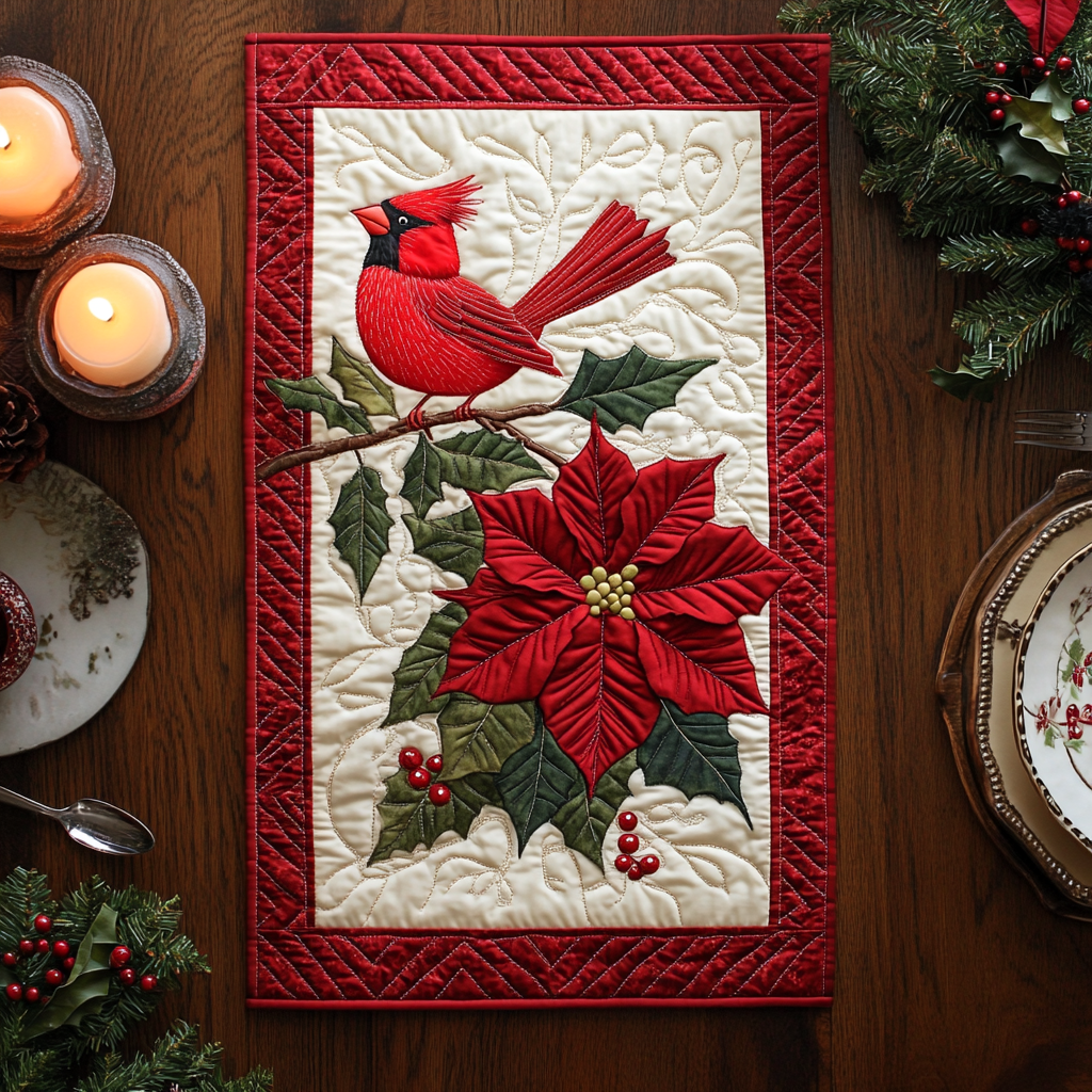 Christmas Cardinal TAI041024358 Quilted Table Runner