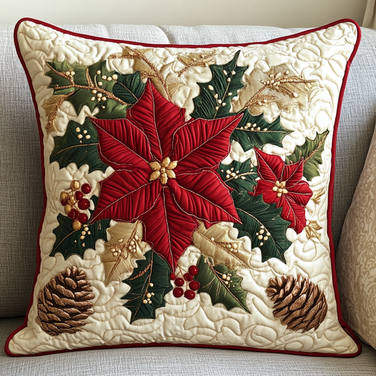 Christmas Poinsettia TAI141124426 Quilted Pillow Case