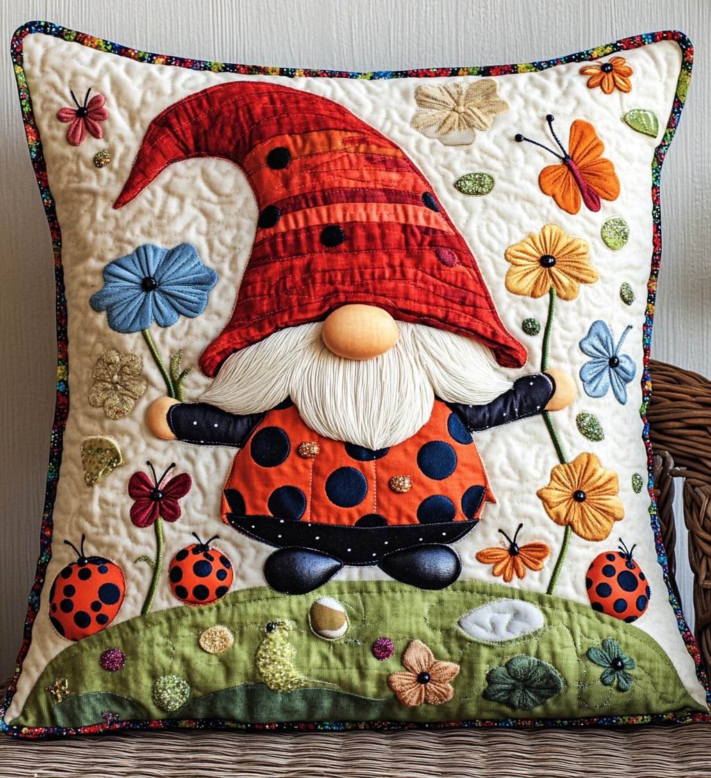 Ladybug Gnome DAI301224137 Quilted Pillow Case