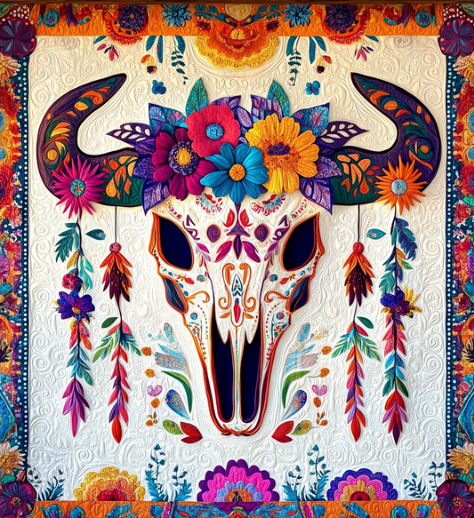 Hippie Bull Skull DAI171224033 Quilt Blanket