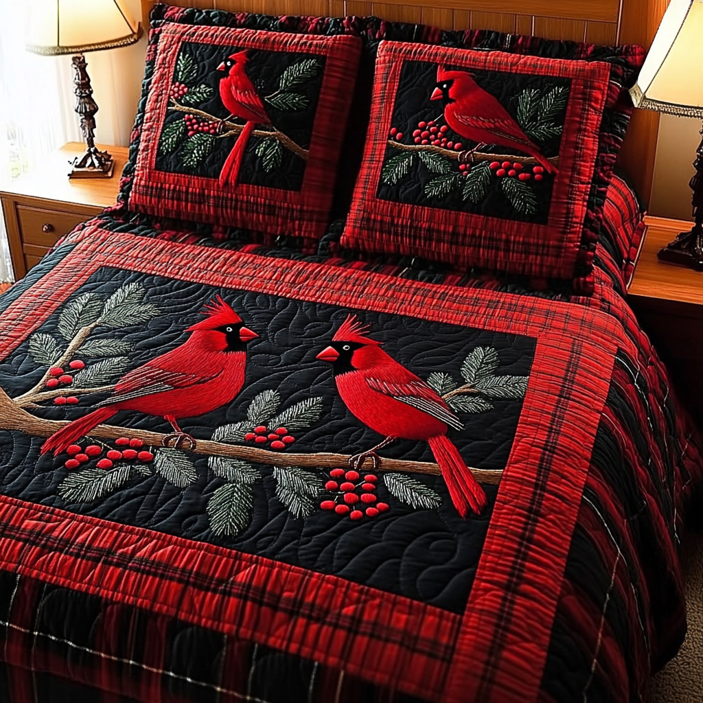 Christmas Cardinal TAI201124134 Quilt Bedding Set