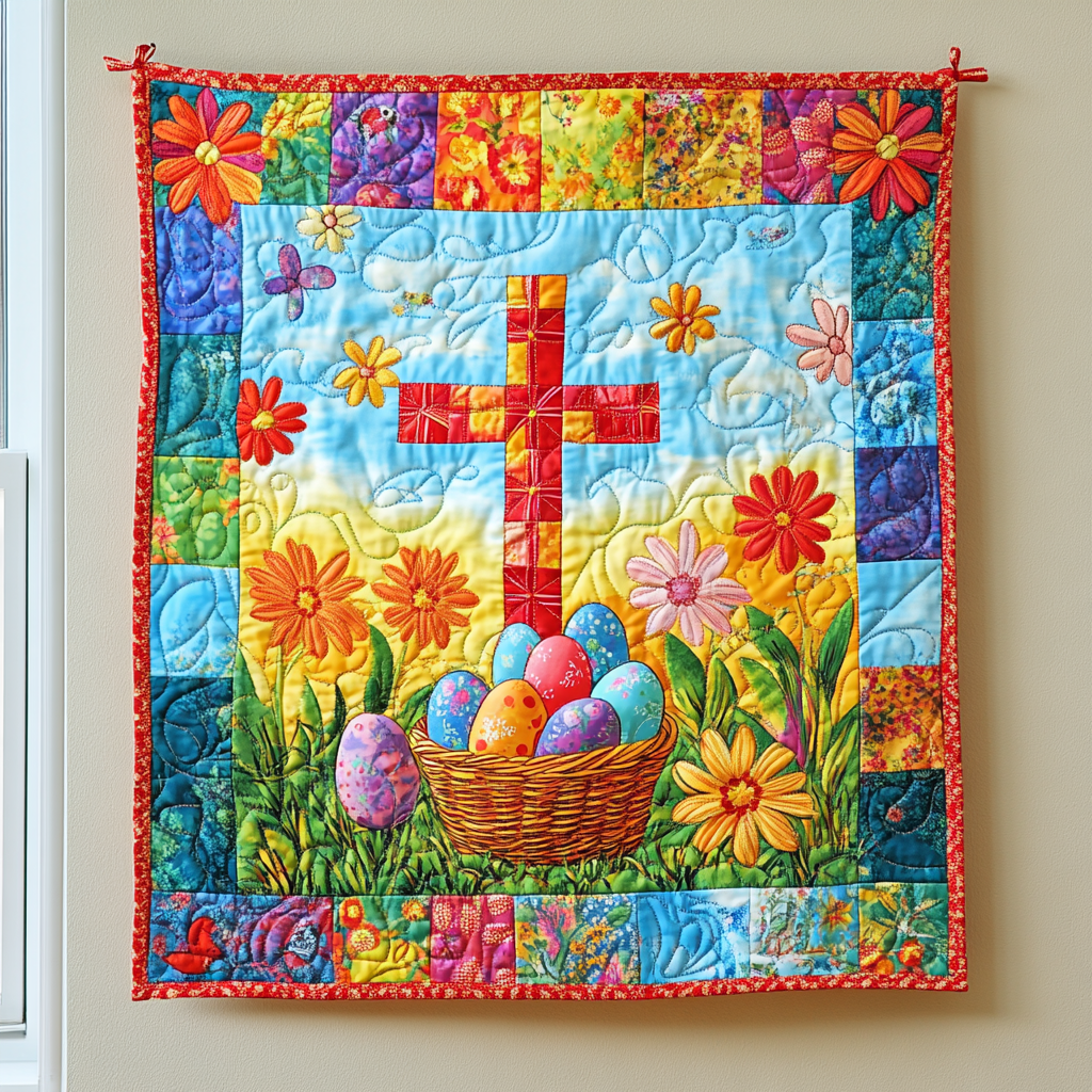 Easter Egg Cross DAI040225146 Quilt Blanket