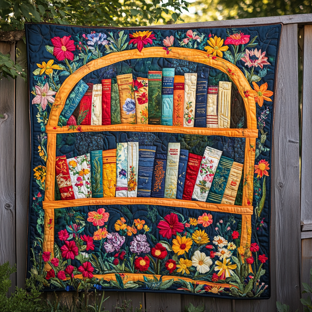 Flower Bookcase DAI090125140 Quilt Blanket