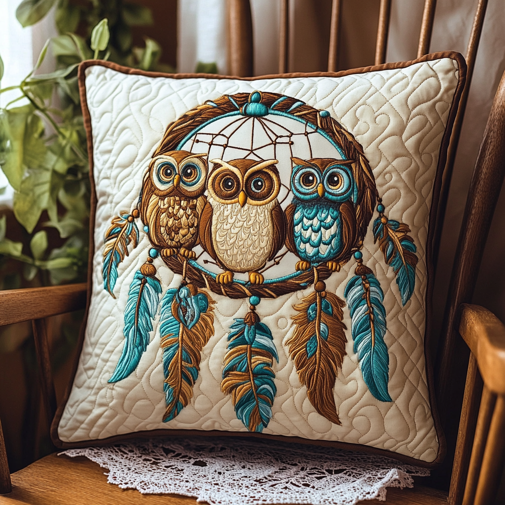 Owl Dreamcatcher DAI241224142 Quilted Pillow Case