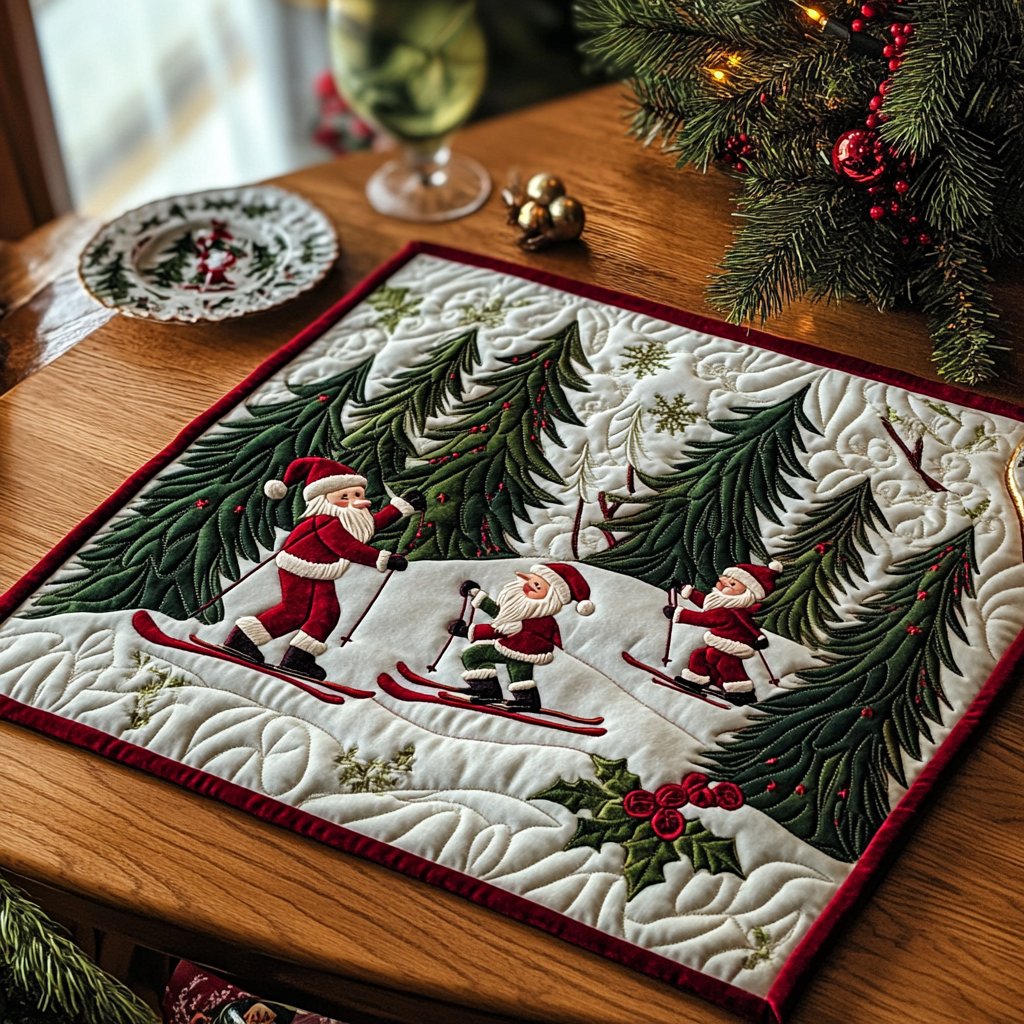 Skiing Santa DAI181124115 Quilted Placemats