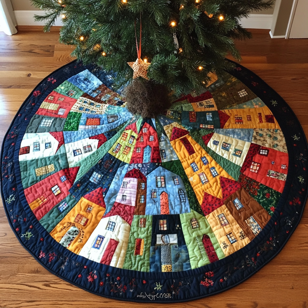 Christmas Houses TAI040924316 Quilted Tree Skirt